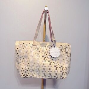 Under One Sky Cream and pink Laser-Cut Tote Bag NWT